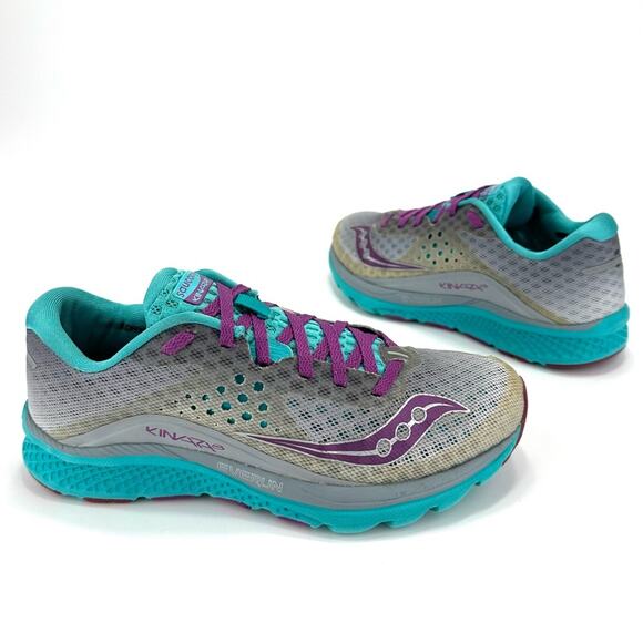 Saucony Kinvara 8 Everun Women Running Shoes Sz 8 Gray Teal Purple Mesh Sneakers - Picture 16 of 16